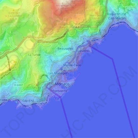 Mapa de elevación de Mónaco