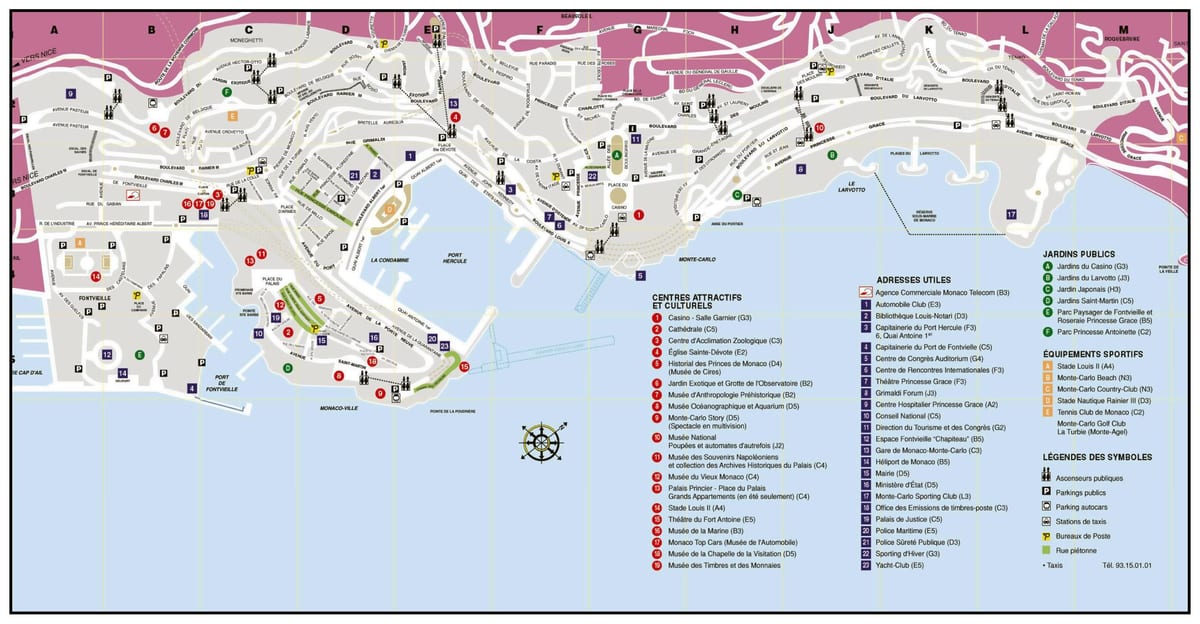 Mapa de excursiones a pie de Mónaco