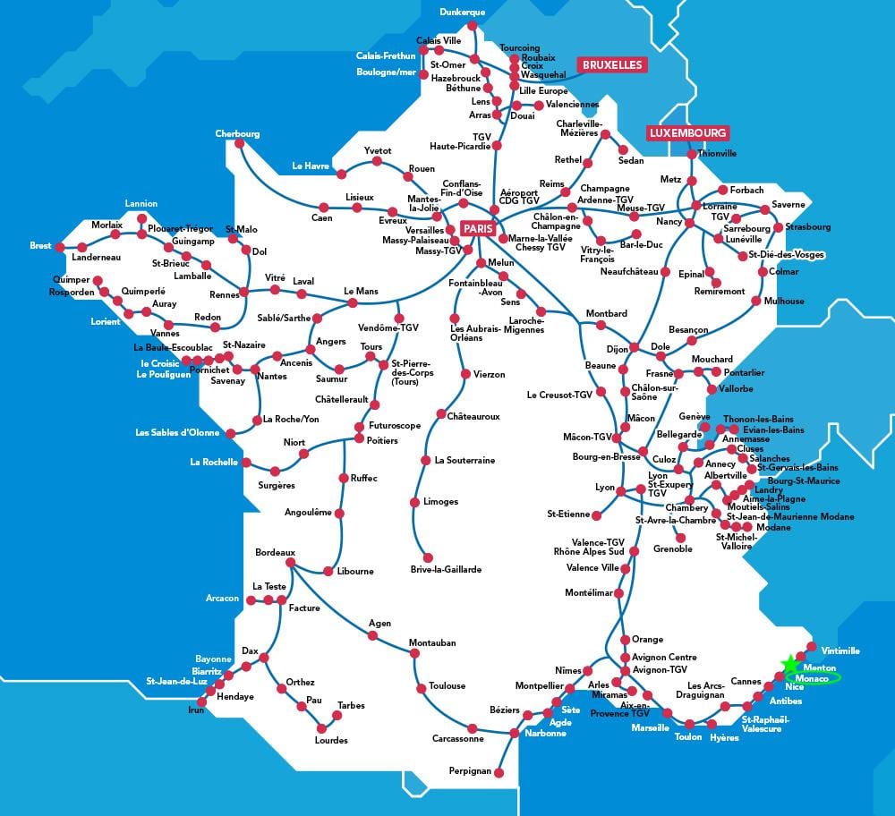 Mapa de las estaciones de tren de Mónaco
