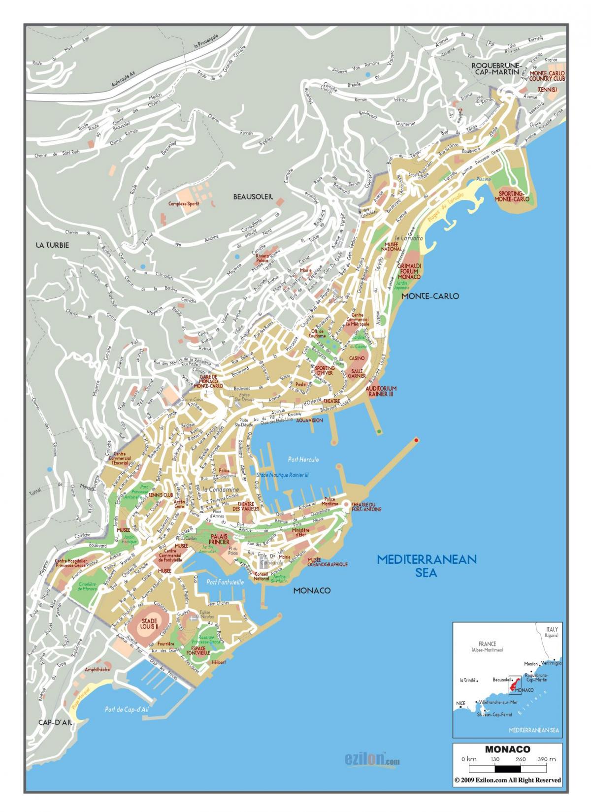 Mapa de carreteras de Mónaco