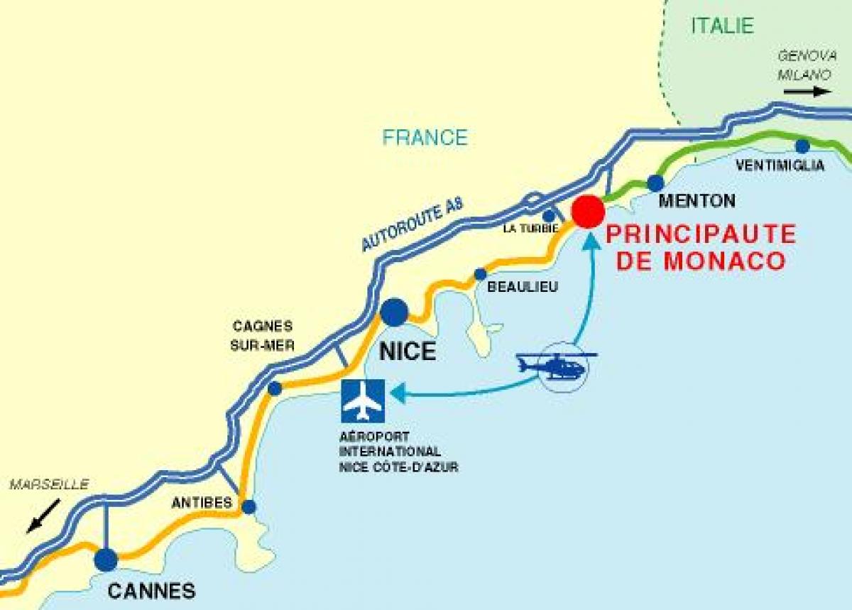 Mapa de los aeropuertos de Mónaco